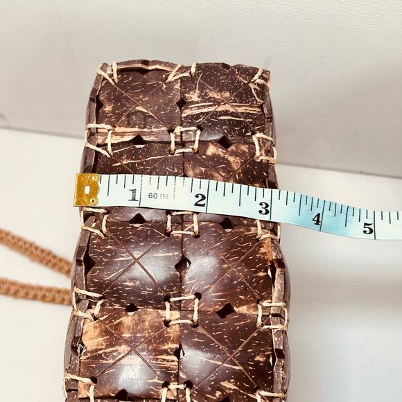 Vintage Coconut Shell Purse 70s 1970s Macrame Shoulder Bag Island Chic - Picture 11 of 12